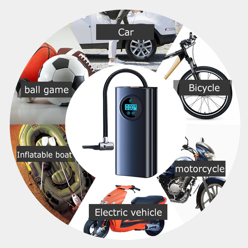 Electric Air Compressor Rechargeable High Precision Car Tyre Inflator LCD Display Portable Air Pump for Car Motorcycle Bike Ball